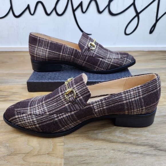 🩵NWOB Dunion Brown Plaid Chain Decorated Dressy Loafers Size 8 - Picture 9 of 15